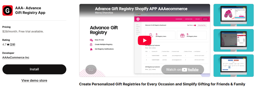 AAA‑ Advance Gift Registry App